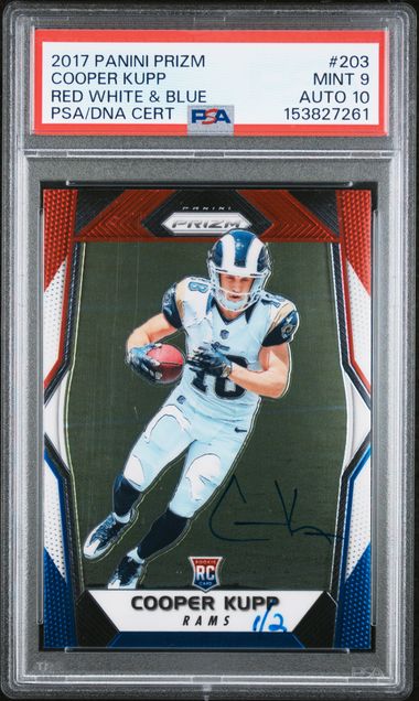 2017 PANINI PRIZM #203 COOPER KUPP RED WHITE & BLUE AUTO PSA 9 AUTO 10