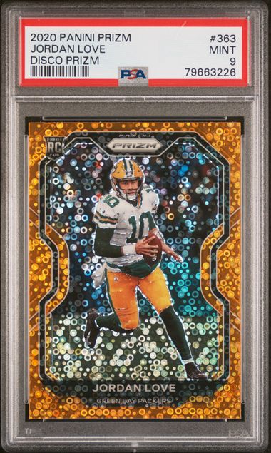 2020 PANINI PRIZM #363 JORDAN LOVE DISCO PRIZM ROOKE PSA 9