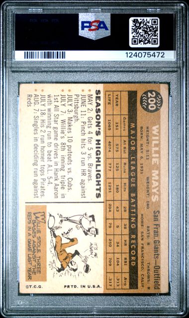 1960 TOPPS #200 WILLIE MAYS PSA 3