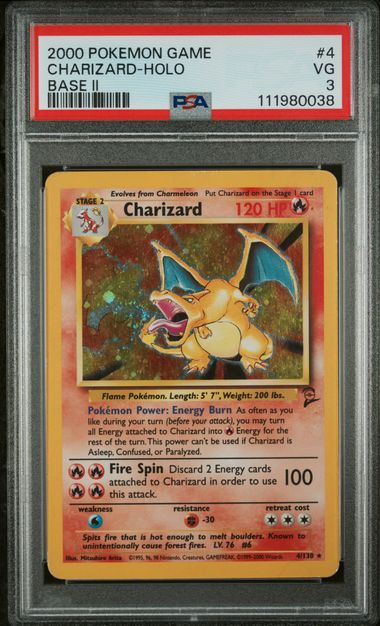 2000 POKEMON GAME BASE II #4 CHARIZARD-HOLO BASE II PSA 3