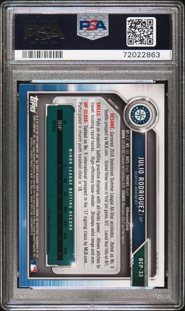 2019 BOWMAN PROSPECTS CHROME #33 JULIO RODRIGUEZ PROSPECTS 1st PSA 10