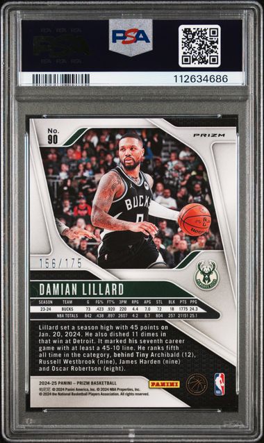 2024-25 Panini Prizm - Damian Lillard #90 White Prizm /175 PSA 10