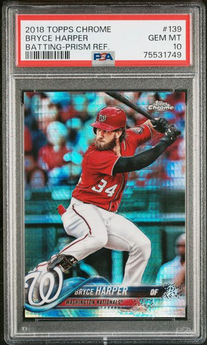 2018 TOPPS CHROME #139 BRYCE HARPER PRISM REFRACTOR PSA 10