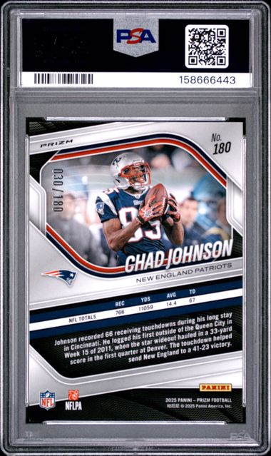 2025 PANINI PRIZM #180 CHAD JOHNSON PIGSKIN PRIZM /180 PSA 10