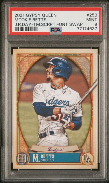 2021 Topps Gypsy Queen #250 Mookie Betts Team Script Font Swap SP PSA 9