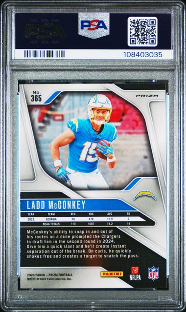 2024 PANINI PRIZM #365 LADD McCONKEY NEON GREEN PULSAR PSA 10
