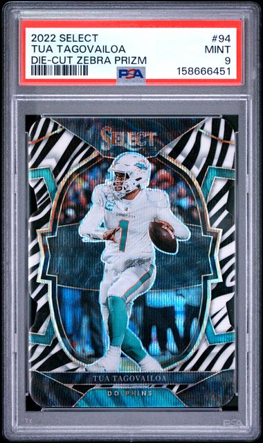 2022 PANINI SELECT #94 TUA TAGOVAILOA DIE-CUT ZEBRA PRIZM PSA 9