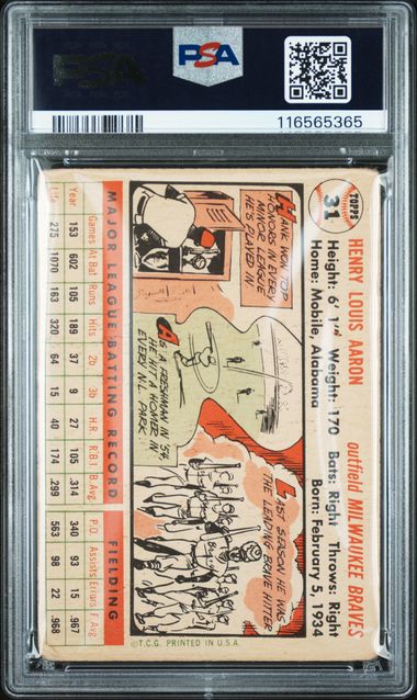 1956 TOPPS #31 HANK AARON WHITE BACK PSA 2