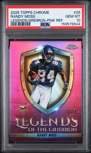 2025 TOPPS CHROME LEGENDS OF THE GRIDIRON RANDY MOSS PINK REF /250 PSA 10