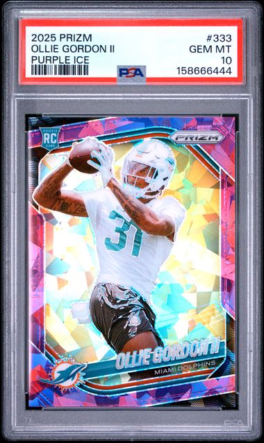 2025 PANINI PRIZM #333 OLLIE GORDON II PURPLE ICE ROOKIE /225 PSA 10