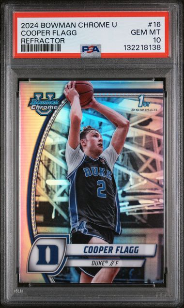 2024 BOWMAN CHROME UNIVERSITY #16 COOPER FLAGG REFRACTOR PSA 10