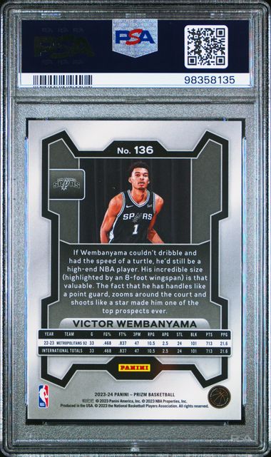 2023 PANINI PRIZM #136 VICTOR WEMBANYAMA ROOKIE PSA 9