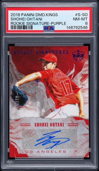 2018 PANINI DIAMOND KINGS ROOKIE SIGNATURE SHOHEI OHTANI PURPLE /20 PSA 8