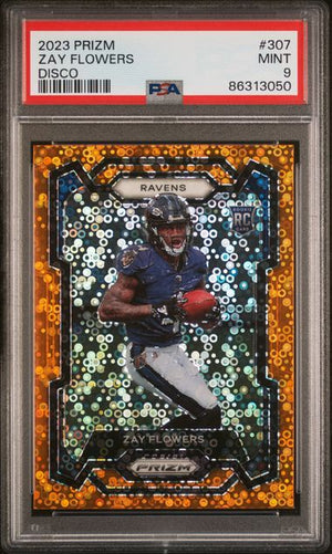 2023 PANINI PRIZM #307 ZAY FLOWERS DISCO PRIZM PSA 9