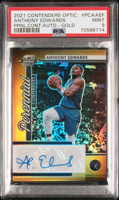 2021 CONTENDERS OPTIC PERENNIAL CONTENDERS ANTHONY EDWARDS AUTO GOLD /10 PSA 9