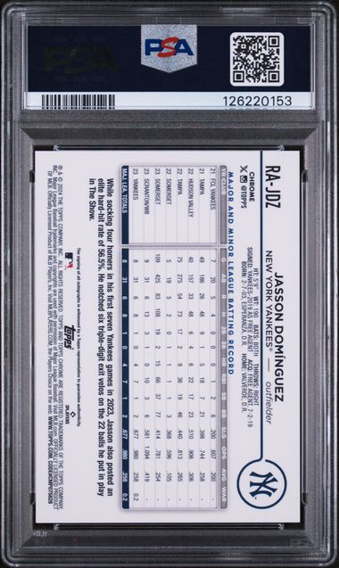 2024 Topps Chrome Jasson Dominguez Auto RC #RA-JDZ Yankees PSA 10 Rookie