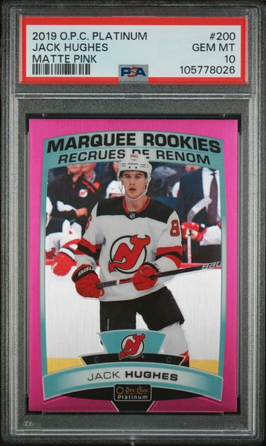 2019 O-PEE-CHEE PLATINUM #200 JACK HUGHES ROOKIE MATTE PINK PSA 10