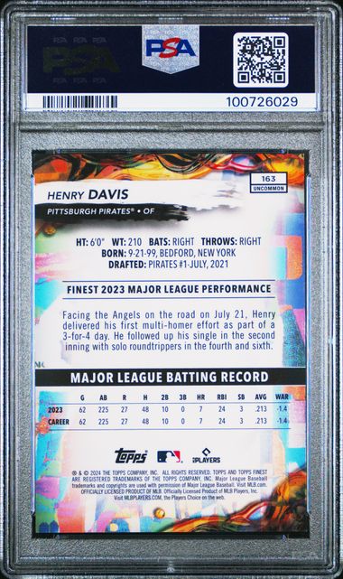 2024 TOPPS FINEST #163 HENRY DAVIS BLUE REFRACTOR PSA 9