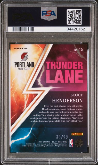 2023 SELECT THUNDER LANE SCOOT HENDERSON PINK CRACKED ICE /99 PSA 10