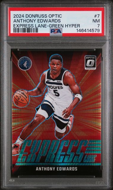 2024-25 Optic Express Lane Anthony Edwards Green Hyper Prizm/249 PSA 7