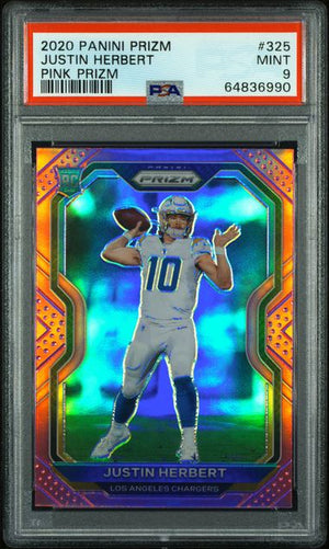 2020 PANINI PRIZM #325 JUSTIN HERBERT PINK PRIZM PSA 9