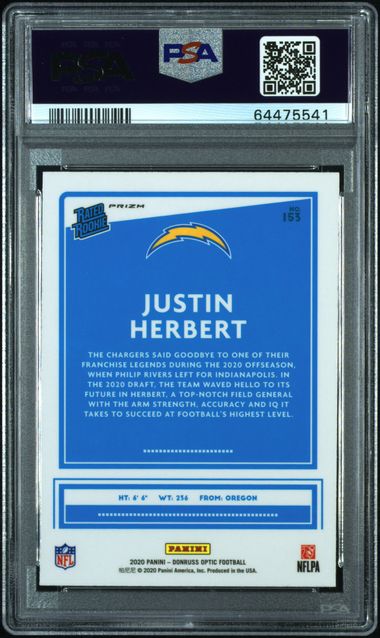 2020 PANINI DONRUSS OPTIC #153 JUSTIN HERBERT BLUE SCOPE PSA 10