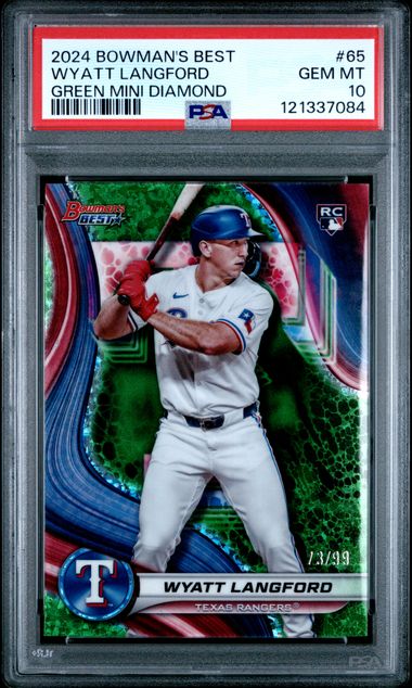 2024 BOWMAN'S BEST WYATT LANGFORD ROOKIE GREEN MINI DIAMOND /99 PSA 10