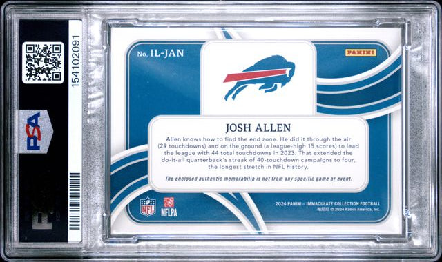 2024 PANINI IMMACULATE COLLECTION LOGOS JOSH ALLEN NUMBERS /25 PSA 9