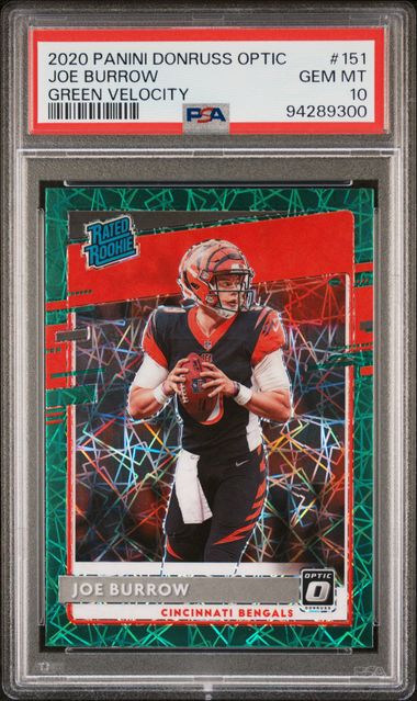 2020 PANINI DONRUSS OPTIC #151 JOE BURROW GREEN VELOCITY ROOKIE PSA 10