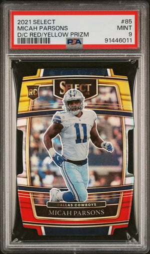 2021 PANINI SELECT #85 MICAH PARSONS D/C RED/YELLOW PRIZM ROOKIE PSA 9