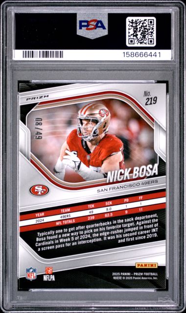 2025 PANINI PRIZM #219 NICK BOSA PURPLE POWER /49 PSA 9