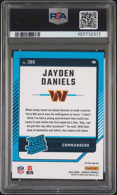 Jayden Daniels 2024 Panini Donruss #389 Optic Preview Red & Green PSA 9 (RC)
