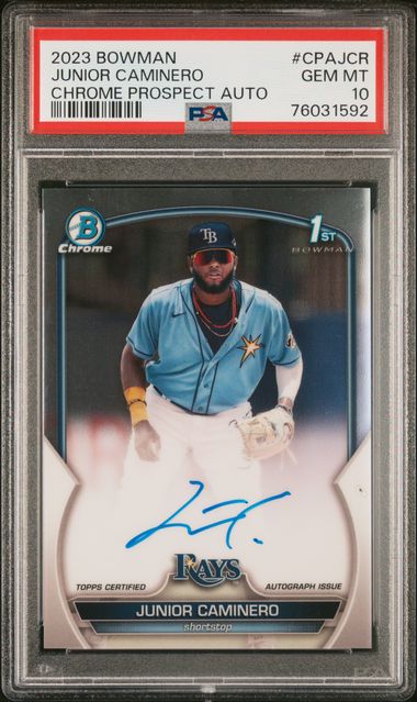 2023 Junior Caminero Bowman Chrome 1st Prospects Rookie Auto PSA 10 Rays