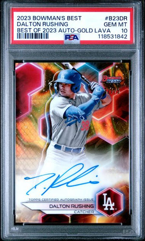 2023 BOWMAN'S BEST AUTOGRAPHS DALTON RUSHING AUTO-GOLD LAVA /75 PSA 10