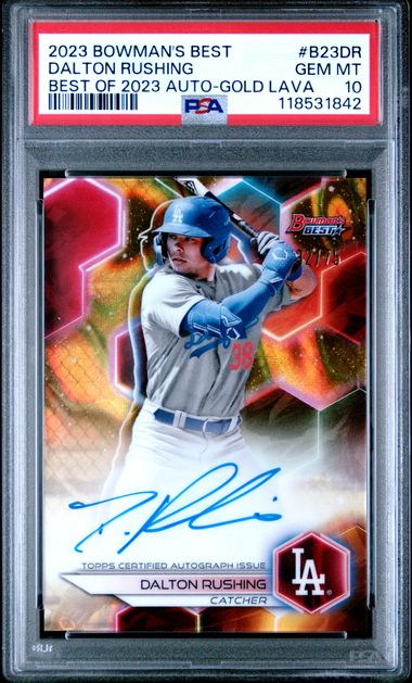 2023 BOWMAN'S BEST AUTOGRAPHS DALTON RUSHING AUTO-GOLD LAVA /75 PSA 10