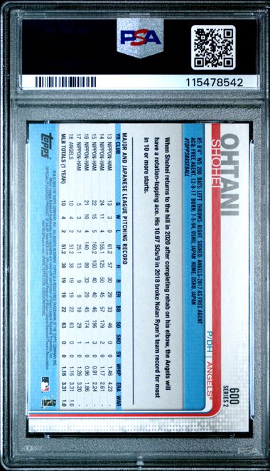 2019 Topps #600 Shohei Ohtani PSA 8