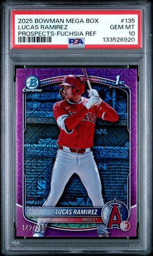 2025 BOWMAN MEGA BOX CHROME PROSPECTS LUCAS RAMIREZ FUCHSIA /299 PSA 10