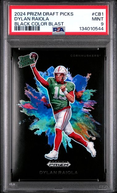 2024 PANINI PRIZM DRAFT PICKS BLACK COLOR BLAST #CB1 DYLAN RAIOLA PSA 9