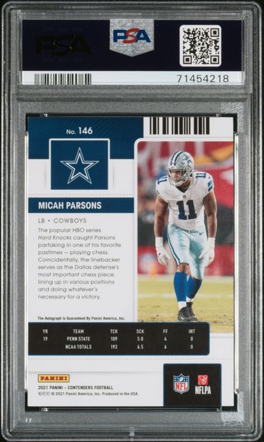 2021 PANINI CONTENDERS #146 MICAH PARSONS ROOKIE AUTOGRAPH PSA 9