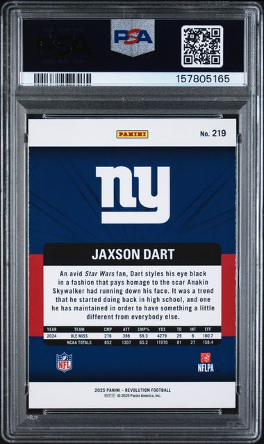 2025 PANINI REVOLUTION #219 JAXSON DART ROOKIE PSA 10