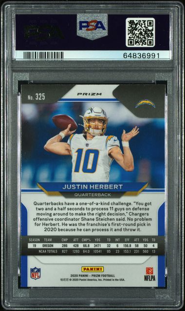2020 PANINI PRIZM #325 JUSTIN HERBERT ORANGE ICE PSA 9