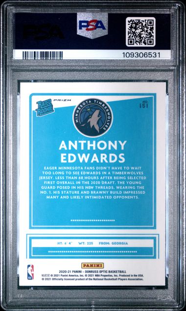 2020 PANINI DONRUSS OPTIC #151 ANTHONY EDWARDS HYPER PINK PSA 9