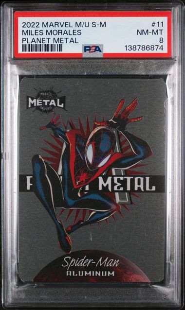 2022 MARVEL METAL UNIVERSE SPIDER-MAN PLANET METAL #11 MILES MORALES PSA 8
