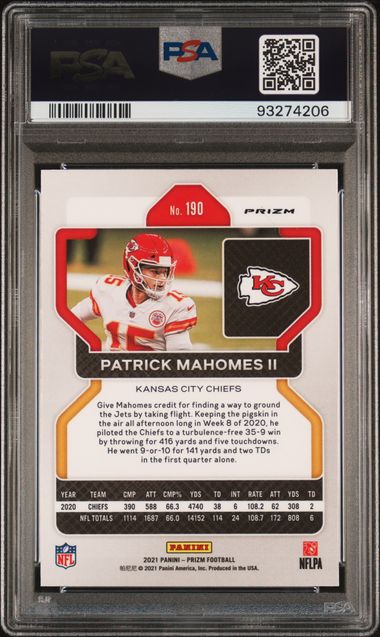 2021 PANINI PRIZM #190 PATRICK MAHOMES II LIGHT BLUE PRIZM PSA 10