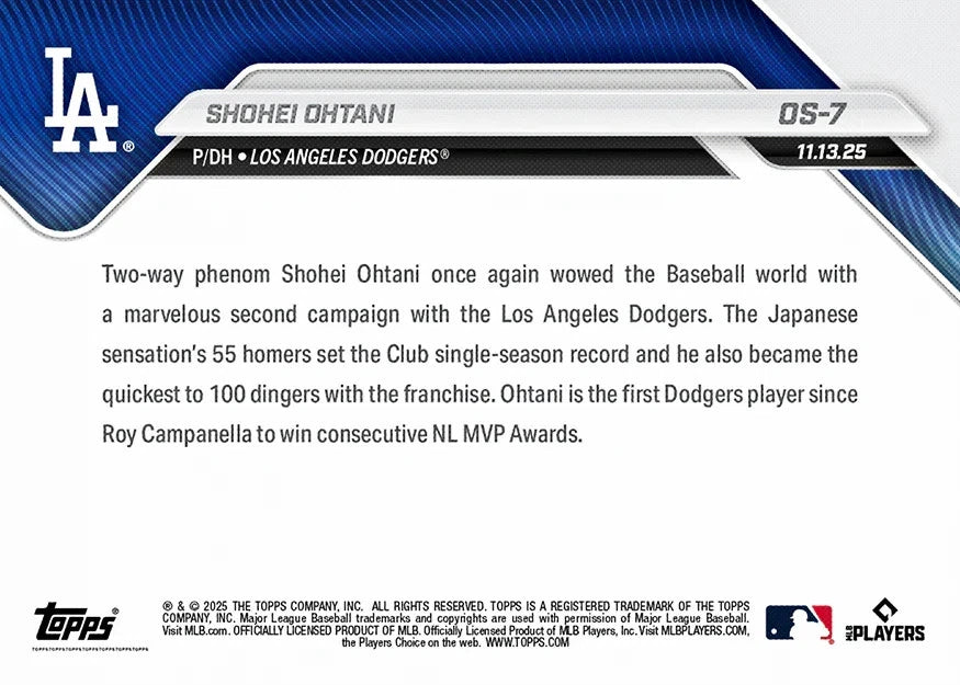 Shohei Ohtani NL MVP 2025 MLB Topps NOW Card OS-7