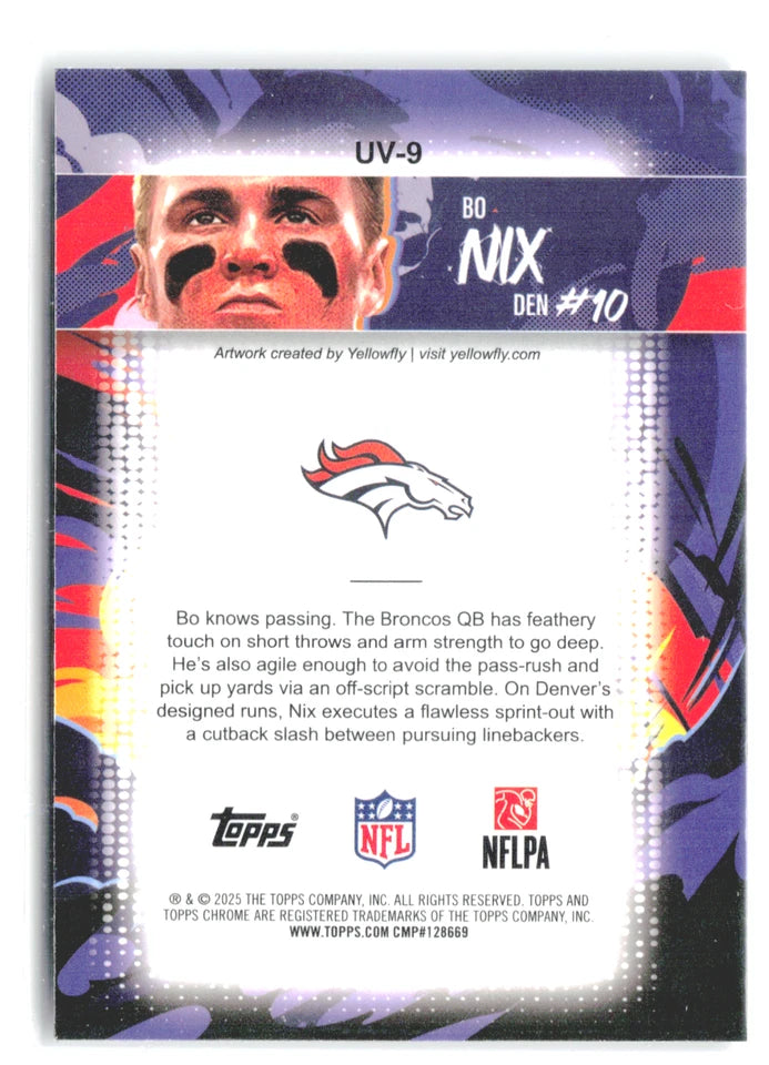 2025 Topps Chrome, Bo Nix Ultraviolet #UV-9 SSP Case Hit, Denver Broncos