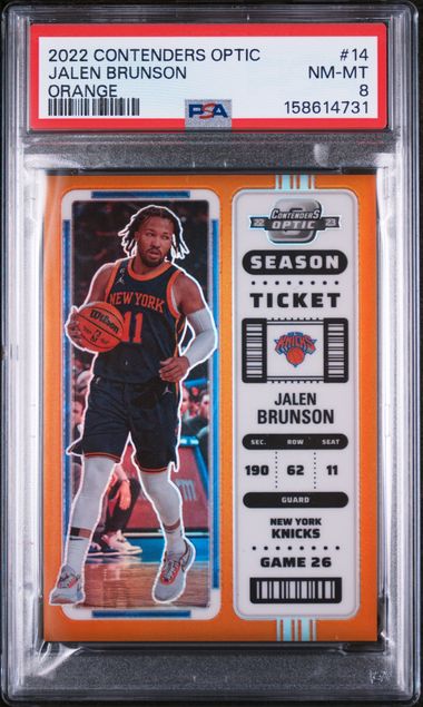 2022 PANINI CONTENDERS OPTIC #14 JALEN BRUNSON ORANGE /49 PSA 8