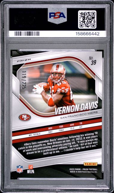2025 PANINI PRIZM #39 VERNON DAVIS PURPLE ICE /225 PSA 10