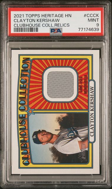 2021 Topps Heritage High Number Clubhouse Collection Relics Clayton Kershaw PSA 9