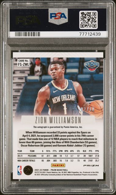 2021 PANINI PRIZM FLASHBACK SIGNATURES ZION WILLIAMSON GOLD PRIZM PSA 9